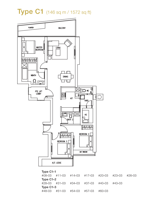 Marina Bay Suites 3 Bedroom Floor Plan 1